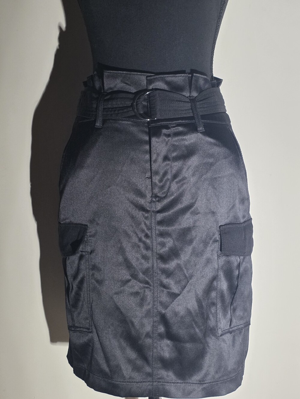 White House Black Market Black Cargo Mini Skirt with Belt (Size 0)